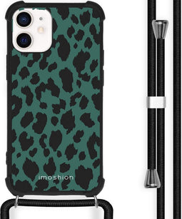 iMoshion Hoesje Geschikt voor iPhone 12 Mini Hoesje Met Koord - iMoshion Design Hoesje met Koord - Zwart / Meerkleurig / Groen / Panther Illustration
