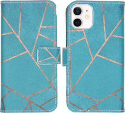 iMoshion Hoesje Geschikt voor iPhone 12 Mini Hoesje Met Pasjeshouder - iMoshion Design Softcase Bookcase - Goud / Meerkleurig / Blauw / Blue Graphic
