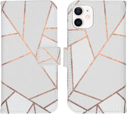 iMoshion Hoesje Geschikt voor iPhone 12 Mini Hoesje Met Pasjeshouder - iMoshion Design Softcase Bookcase - Wit / Meerkleurig / Goud / White Graphic