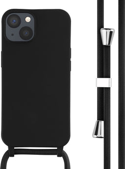 iMoshion Hoesje Geschikt voor iPhone 13 Hoesje Met Koord - iMoshion Siliconen hoesje met koord - Zwart