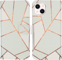 iMoshion Hoesje Geschikt voor iPhone 13 Hoesje Met Pasjeshouder - iMoshion Design Softcase Bookcase - Wit / White Graphic