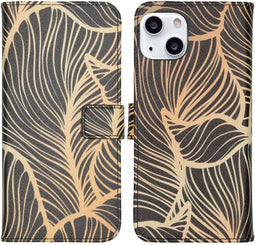 iMoshion Hoesje Geschikt voor iPhone 13 Hoesje Met Pasjeshouder - iMoshion Design Softcase Bookcase - Goud / Golden Leaves