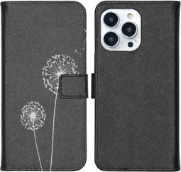 iMoshion Hoesje Geschikt voor iPhone 13 Pro Hoesje Met Pasjeshouder - iMoshion Design Softcase Bookcase - Zwart / Dandelion