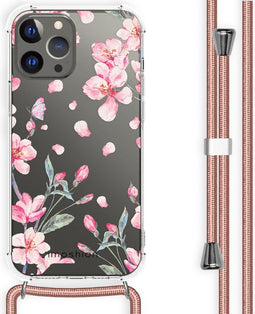 iMoshion Hoesje Geschikt voor iPhone 13 Pro Max Hoesje Met Koord - iMoshion Design Hoesje met Koord - Roze / Blossom Watercolor