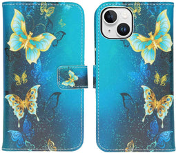 iMoshion Hoesje Geschikt voor iPhone 15 Hoesje - iMoshion Design Softcase Bookcase - Blauw / Blue Butterfly