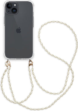 iMoshion Hoesje Geschikt voor iPhone 15 Hoesje Met Koord - iMoshion Backcover met koord + armband - Parels - transparant