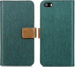 iMoshion Hoesje Geschikt voor iPhone SE (2016) / 5 / 5s Hoesje Met Pasjeshouder - iMoshion Luxe Canvas Bookcase - Groen