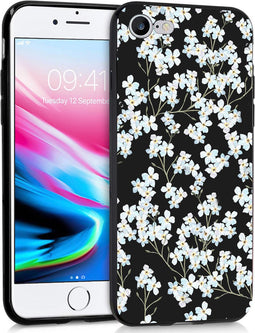 iMoshion Hoesje Geschikt voor iPhone SE (2022) / SE (2020) / 8 / 7 Hoesje Siliconen - iMoshion Design hoesje - Wit / Zwart / White Flowers