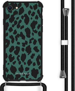 iMoshion Hoesje Geschikt voor iPhone SE (2022) / SE (2020) / 8 / 7 Hoesje Met Koord - iMoshion Design Hoesje met Koord - Zwart / Meerkleurig / Groen / Panther Illustration