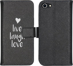 iMoshion Hoesje Geschikt voor iPhone SE (2022) / SE (2020) / 8 / 7 Hoesje Met Pasjeshouder - iMoshion Design Softcase Bookcase - Wit / Zwart / Live Laugh Love
