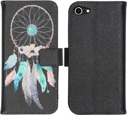 iMoshion Hoesje Geschikt voor iPhone SE (2022) / SE (2020) / 8 / 7 Hoesje Met Pasjeshouder - iMoshion Design Softcase Bookcase - Zwart / Meerkleurig / Dreamcatcher