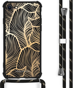 iMoshion Hoesje Geschikt voor iPhone SE (2022) / SE (2020) / 8 / 7 Hoesje Met Koord - iMoshion Design Hoesje met Koord - Goud / Zwart / Golden Leaves