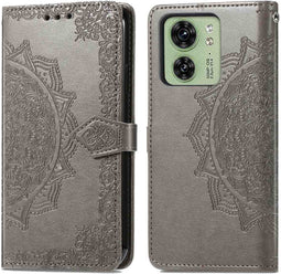 iMoshion Hoesje Geschikt voor Motorola Edge 40 Hoesje Met Pasjeshouder - iMoshion Mandala Bookcase - Grijs