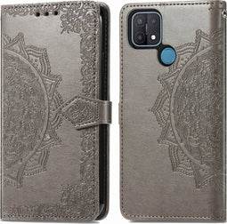 iMoshion Hoesje Geschikt voor Oppo A15 Hoesje Met Pasjeshouder - iMoshion Mandala Bookcase - Grijs