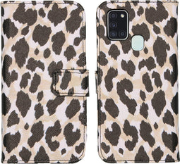 iMoshion Hoesje Geschikt voor Samsung Galaxy A21s Hoesje Met Pasjeshouder - iMoshion Design Softcase Bookcase - Goud / Zwart / Golden Leopard
