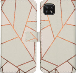 iMoshion Hoesje Geschikt voor Samsung Galaxy A22 (5G) Hoesje Met Pasjeshouder - iMoshion Design Softcase Bookcase - Wit / Meerkleurig / White Graphic