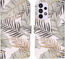 iMoshion Hoesje Geschikt voor Samsung Galaxy A33 Hoesje Met Pasjeshouder - iMoshion Design Softcase Bookcase - Wit / Glamour Botanic