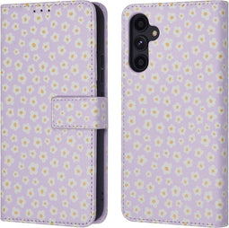 iMoshion Hoesje Geschikt voor Samsung Galaxy A34 (5G) Hoesje Met Pasjeshouder - iMoshion Design Bookcase smartphone - Paars / White Daisy