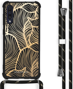 iMoshion Hoesje Geschikt voor Samsung Galaxy A50 / A30s Hoesje Met Koord - iMoshion Design Hoesje met Koord - Goud / Zwart / Golden Leaves