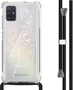 iMoshion Hoesje Geschikt voor Samsung Galaxy A51 Hoesje Met Koord - iMoshion Design Hoesje met Koord - Wit / Transparant / Woman Flower Transparent