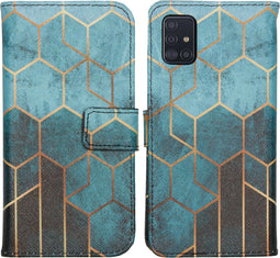 iMoshion Hoesje Geschikt voor Samsung Galaxy A51 Hoesje Met Pasjeshouder - iMoshion Design Softcase Bookcase - Goud / Groen / Green Honeycomb