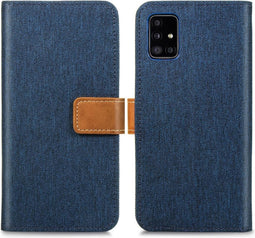 iMoshion Hoesje Geschikt voor Samsung Galaxy A51 Hoesje Met Pasjeshouder - iMoshion Luxe Canvas Bookcase - Donkerblauw