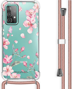 iMoshion Hoesje Geschikt voor Samsung Galaxy A52 (4G) / A52s / A52 (5G) Hoesje Met Koord - iMoshion Design Hoesje met Koord - Roze / Transparant / Blossom Watercolor