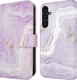imoshion Hoesje Geschikt voor Samsung Galaxy A55 Hoesje Met Pasjeshouder - imoshion Design Bookcase smartphone - Paars / Purple Marble