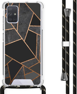 iMoshion Hoesje Geschikt voor Samsung Galaxy A71 Hoesje Met Koord - iMoshion Design Hoesje met Koord - Zwart / Meerkleurig / Goud / Black Graphic