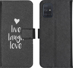 iMoshion Hoesje Geschikt voor Samsung Galaxy A71 Hoesje Met Pasjeshouder - iMoshion Design Softcase Bookcase - Wit / Zwart / Live Laugh Love