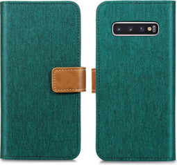 iMoshion Hoesje Geschikt voor Samsung Galaxy S10 Hoesje Met Pasjeshouder - iMoshion Luxe Canvas Bookcase - Groen