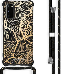 iMoshion Hoesje Geschikt voor Samsung Galaxy S20 Hoesje Met Koord - iMoshion Design Hoesje met Koord - Goud / Zwart / Golden Leaves