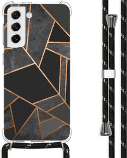 iMoshion Hoesje Geschikt voor Samsung Galaxy S21 Hoesje Met Koord - iMoshion Design Hoesje met Koord - Zwart / Meerkleurig / Goud / Black Graphic