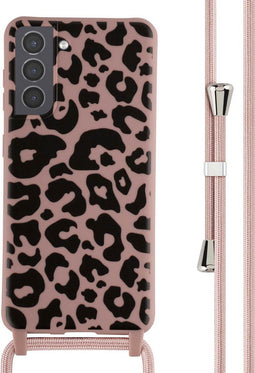 iMoshion Hoesje Geschikt voor Samsung Galaxy S21 Hoesje Met Koord - iMoshion Siliconen design hoesje met koord - Roze / Animal Pink