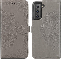 iMoshion Hoesje Geschikt voor Samsung Galaxy S21 Hoesje Met Pasjeshouder - iMoshion Mandala Bookcase - Grijs