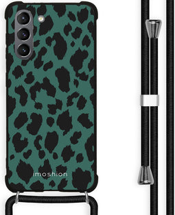 imoshion Hoesje Geschikt voor Samsung Galaxy S21 Plus Hoesje Met Koord - imoshion Design Hoesje met Koord - Zwart / Meerkleurig / Groen / Panther Illustration