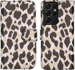 iMoshion Hoesje Geschikt voor Samsung Galaxy S21 Ultra Hoesje Met Pasjeshouder - iMoshion Design Softcase Bookcase - Goud / Zwart / Golden Leopard