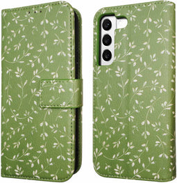 iMoshion Hoesje Geschikt voor Samsung Galaxy S22 Hoesje Met Pasjeshouder - iMoshion Design Bookcase smartphone - Groen / Green Flowers