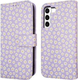iMoshion Hoesje Geschikt voor Samsung Galaxy S22 Hoesje Met Pasjeshouder - iMoshion Design Bookcase smartphone - Paars / White Daisy
