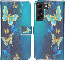 iMoshion Hoesje Geschikt voor Samsung Galaxy S22 Plus Hoesje Met Pasjeshouder - iMoshion Design Softcase Bookcase - Blauw / Blue Butterfly