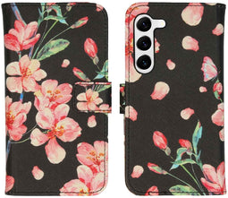 iMoshion Hoesje Geschikt voor Samsung Galaxy S23 Hoesje Met Pasjeshouder - iMoshion Design Softcase Bookcase - Zwart / Blossom Watercolor Black