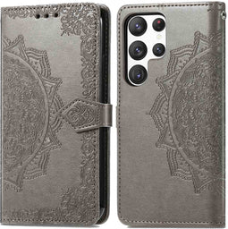 iMoshion Hoesje Geschikt voor Samsung Galaxy S23 Ultra Hoesje Met Pasjeshouder - iMoshion Mandala Bookcase - Grijs