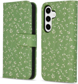 imoshion Hoesje Geschikt voor Samsung Galaxy S24 Hoesje Met Pasjeshouder - imoshion Design Bookcase smartphone - Meerkleurig / Green Flowers