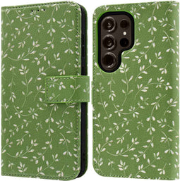 iMoshion Hoesje Geschikt voor Samsung Galaxy S24 Ultra Hoesje Met Pasjeshouder - iMoshion Design Bookcase smartphone - Meerkleurig / Green Flowers
