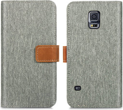 iMoshion Hoesje Geschikt voor Samsung Galaxy S5 Plus / S5 Neo / S5 Hoesje Met Pasjeshouder - iMoshion Luxe Canvas Bookcase - Grijs