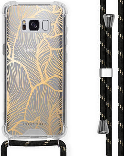 iMoshion Hoesje Geschikt voor Samsung Galaxy S8 Hoesje Met Koord - iMoshion Design Hoesje met Koord - Goud / Transparant / Golden Leaves Transparant