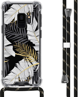 iMoshion Hoesje Geschikt voor Samsung Galaxy S9 Hoesje Met Koord - iMoshion Design Hoesje met Koord - Goud / Zwart / Transparant / Glamour Botanic