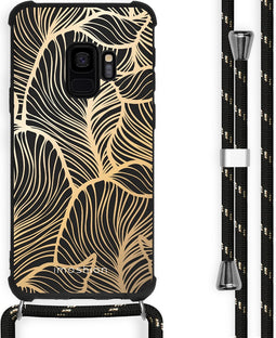 iMoshion Hoesje Geschikt voor Samsung Galaxy S9 Hoesje Met Koord - iMoshion Design Hoesje met Koord - Goud / Zwart / Golden Leaves
