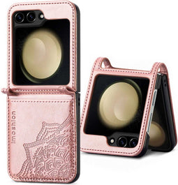 iMoshion Hoesje Geschikt voor Samsung Galaxy Z Flip 5 Hoesje Met Pasjeshouder - iMoshion Mandala Bookcase flip versie - Rosé Goud