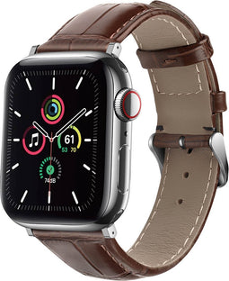 imoshion Lederen krokodil bandje - Geschikt voor Apple Watch 1, 2, 3, 4, 5, 6, 7, 8, 9, 10 (42 mm), SE - 38/40/41 mm - Bruin - One Size